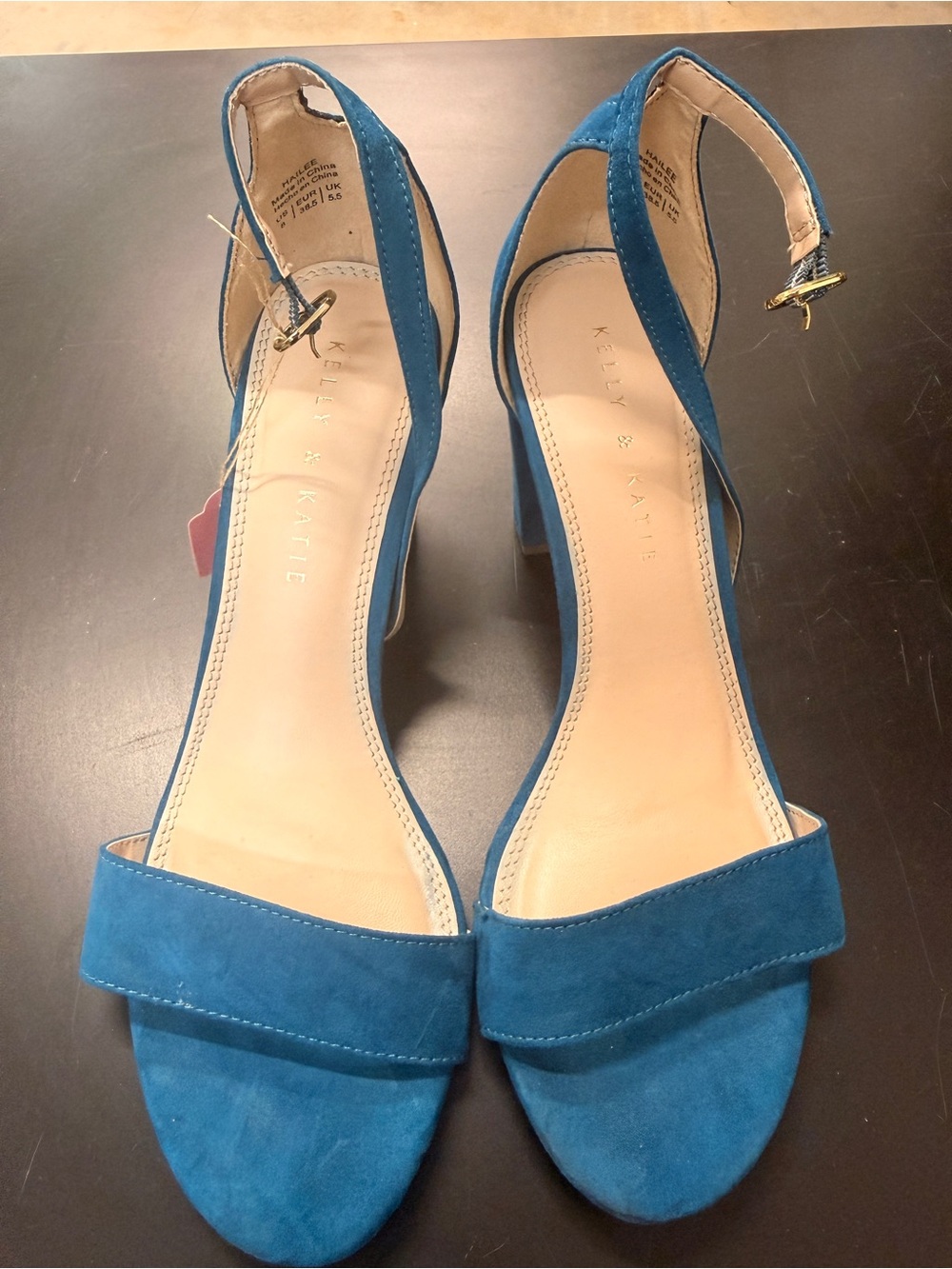 Kelly & Katie Blue Suede Open-Toe Ankle-Strap Heels